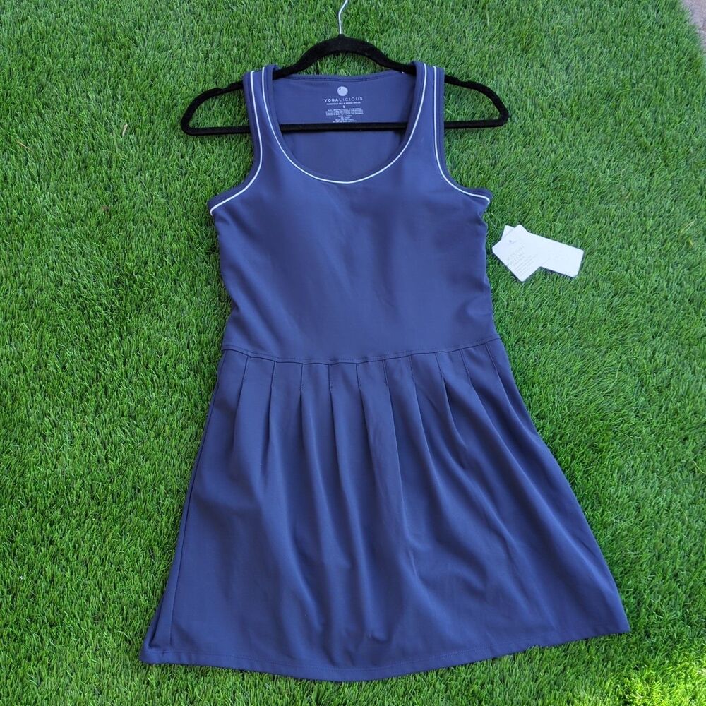 Yogalicious Nudetech Set & Swing Tennis Dress SMALL Navy Blue White